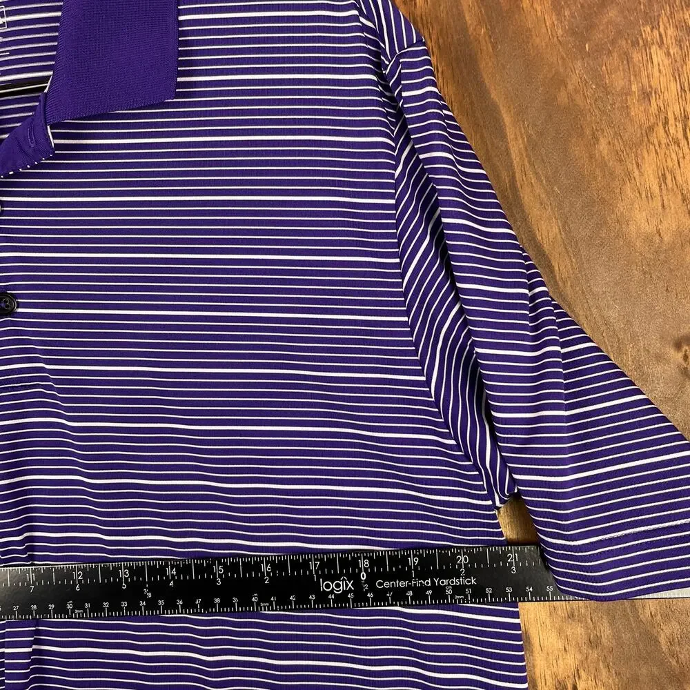 Adidas ClimaLite Mens Polo Purple White Stripe Short Sleeve Polyester Medium